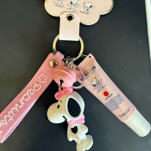 Peanuts Pink Snoopy Keychain and Lip Gloss